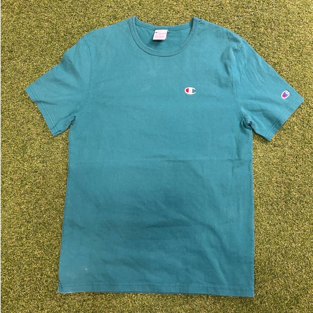 Champion Mens Teal Green Short Sleeve Embroidered Logo T-Shirt Size Medium